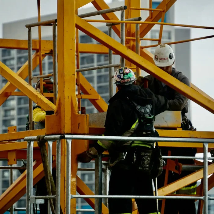 Construction scaffold crew at San Rafael Scaffolding Rental site